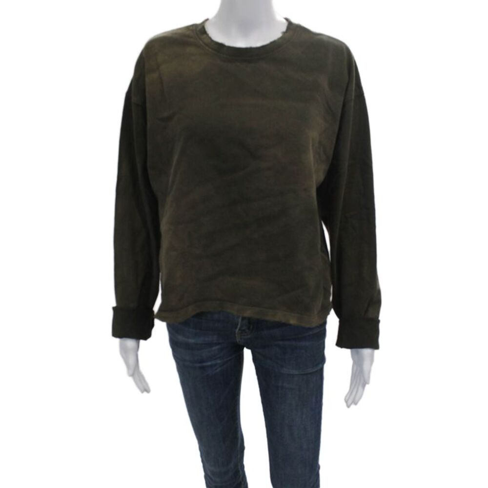 Zara Women Pullover Sweatshirt Green Cotton Long Sleeve Army Size XS